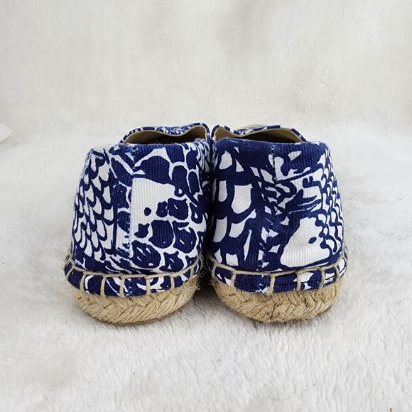 Lily Pulitzer Womens Blue White Floral Canvas Gold Toe Espadrill Slip On Flats 6 - Picture 4 of 8